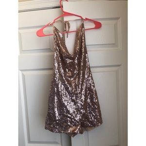 Charlotte Russe Rose Gold Sequin Cowl Romper